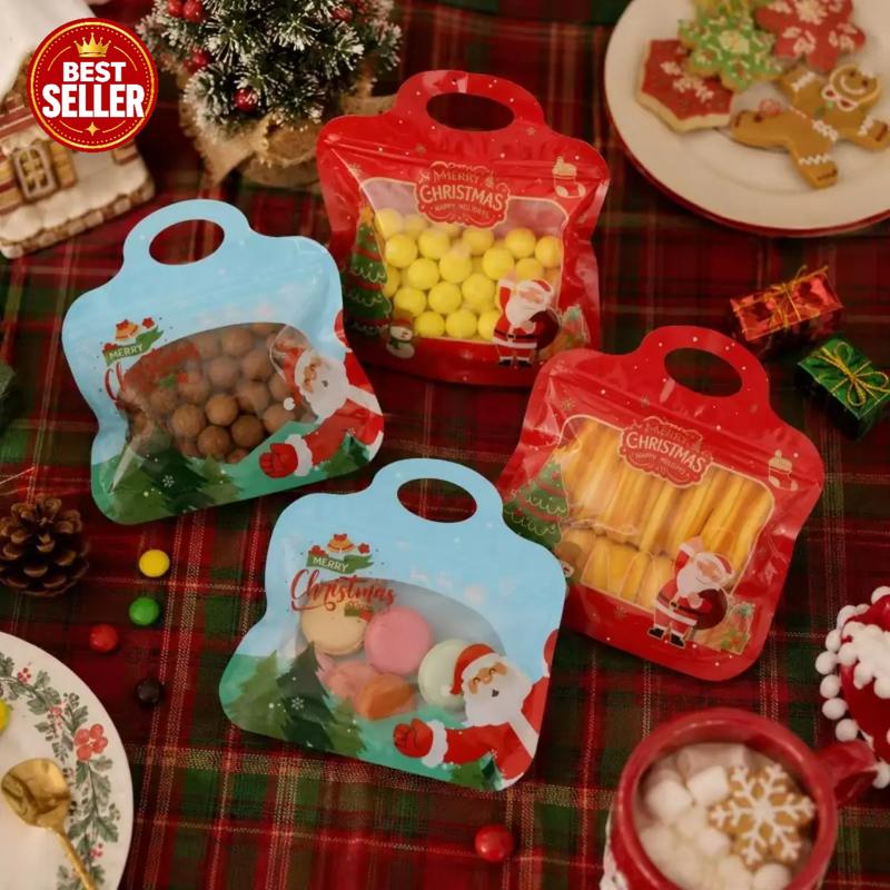 🎅LAST DAY SALE 60% OFF!!🎁Easy Fill, Easy Seal🎄 Festive Self-Seal Treat Bags – Santa & Snowman Print | Resealable, Food-Safe & Perfect for Cookies, Chocolates & Little Gifts⛄