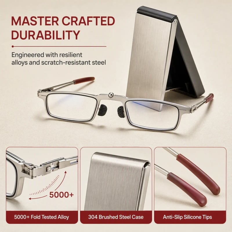 Pocket-sized folding reading glasses