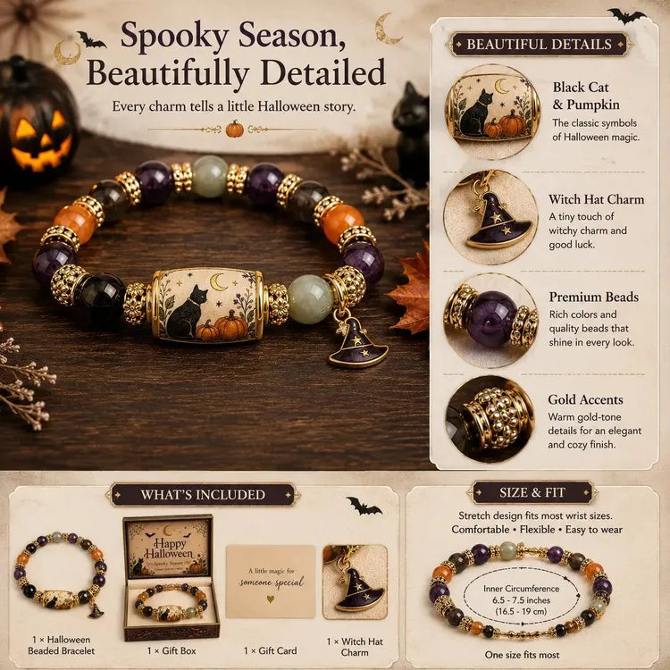 👻Limited Edition 2026 Halloween Black Cat Pumpkin Beaded Bracelet Gift Set🎁